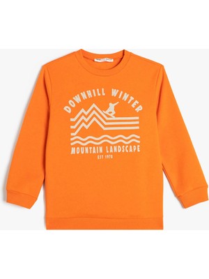 Koton Turuncu Uzun Kollu Sweatshirt Erkek Çocuk İçin Kaykay Baskılı Truvakar Kol Tasarımı