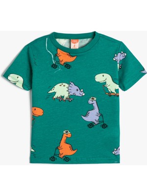 Koton Tişört Kısa Kollu Dinozor Grafik Baskılı Pamuklu