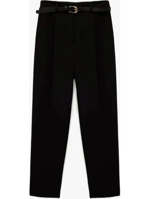 Slim Fit Yüksek Bel Kemerli Cigarette Kumaş Pantolon