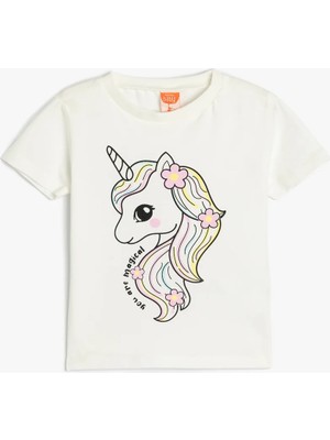 Koton Unicorn Baskılı Tişört Uzun Kollu Bisiklet Yaka Pamuklu