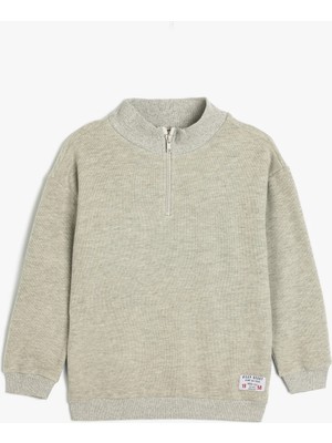 Koton Gri Dik Yaka Yarım Fermuarlı Uzun Kollu Pamuklu Sweatshirt Erkek Çocuk İçin Cepsiz