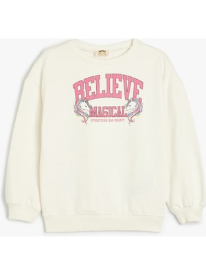 Koton Sweatshirt Unicorn Baskılı Bisiklet Yaka Uzun Kollu