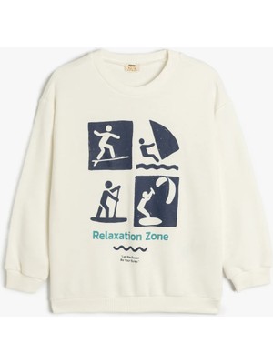 Koton Slogan Baskılı Bisiklet Yaka Uzun Kollu Oversize Sweatshirt
