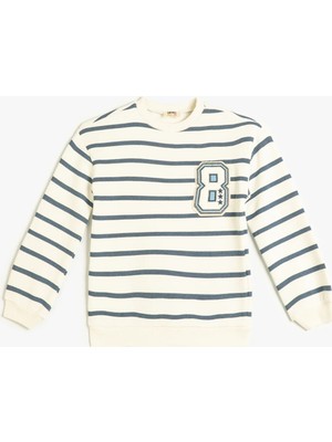 Koton Uzun Kollu Sweatshirt Kız Çocuk Mavi Aplike Detaylı Rahat Tasarım