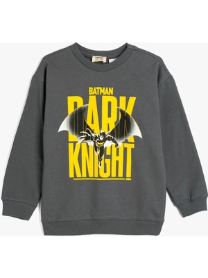 Koton Batman Lisanslı Uzun Kollu Sweatshirt Erkek Çocuk Antrasit Renk Pamuklu Şardonlu