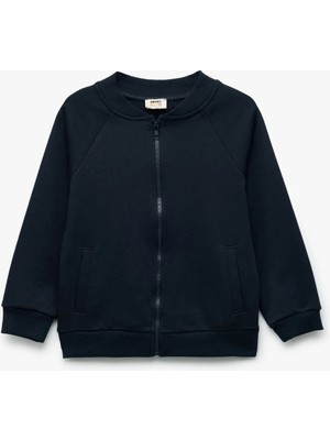Koton Uzun Kollu Basic Fermuarlı Sweatshirt Lacivert Erkek Çocuk İçin Çift Cepli Rahat Tasarım