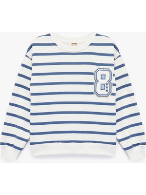 Kız Çocuk Şardonlu Bisiklet Yaka Uzun Kollu Nakış Detaylı Çizgili Sweatshirt  (Aw 154)