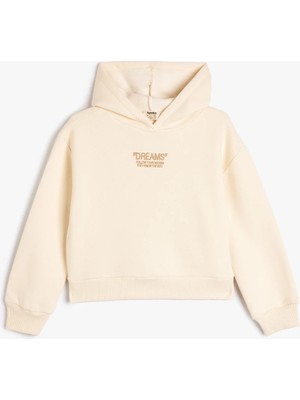Koton Kız Çocuk Kapşonlu Sweatshirt Uzun Kollu Slogan Işleme Detaylı Düz Renk