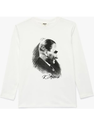 Pamuklu Uzun Kollu Bisiklet Yaka Atatürk Baskılı Tişört