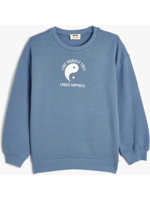 Koton Sweatshirt Baskı Detaylı Uzun Kollu Bisiklet Yaka Şardonlu