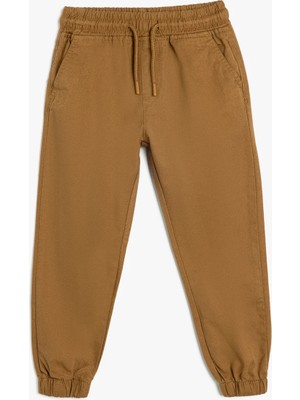 Koton Jogger Pantolon Beli Bağlamalı Erkek Çocuk Pamuklu Cepli Kahve Renkli Model