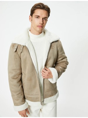 Koton Süet Görünümlü Ceket Slim Fit Içi Peluş Fermuarlı