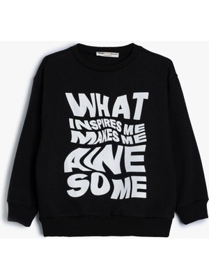 Koton Sweatshirt Slogan Baskılı Bisiklet Yaka Uzun Kollu