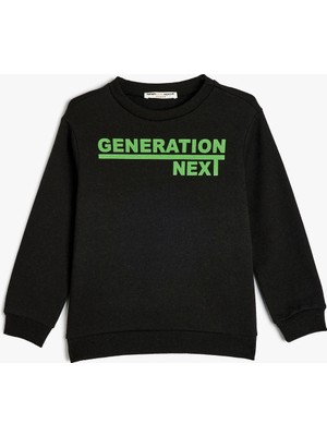 Koton Uzun Kollu Bisiklet Yaka Slogan Baskılı Sweatshirt Erkek Çocuk İçin Düz Desenli