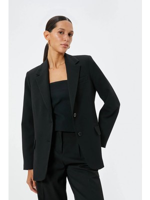 Koton Blazer Ceket Kruvaze Ters Yaka Kapaklı Cep Detaylı