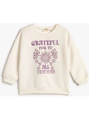 Koton Sweatshirt Şardonlu Uzun Kollu Bisiklet Yaka Baskılı