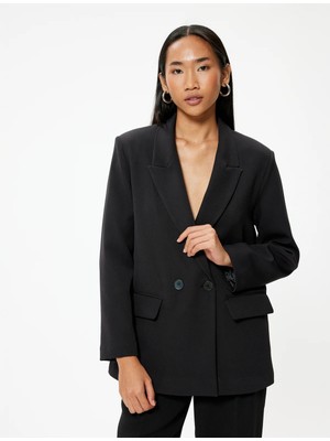 Koton Oversize Blazer Ceket Kruvaze Ters Yaka Kapaklı Cep Detaylı