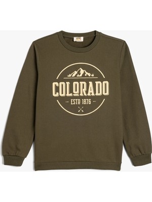 Koton Sweatshirt Uzun Kollu Bisiklet Yaka Şehir Temalı Şardonlu