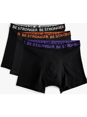Koton 3'lü Boxer Seti Slogan Baskılı Pamuklu