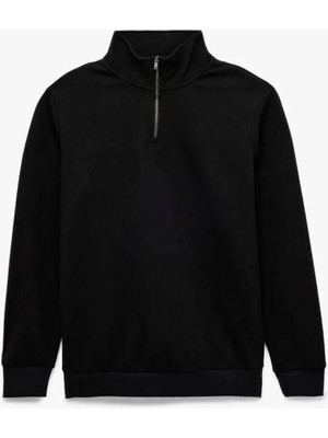 Dokulu Uzun Kollu Yarım Fermuarlı Sweatshirt