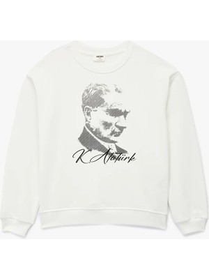 Atatürk Baskılı Uzun Kollu Bisiklet Yaka Pamuklu Sweatshirt
