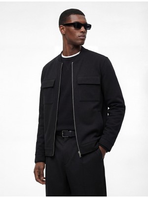 Koton Slim Fit Uzun Kollu Kapaklı Cepli Fermuarlı Kolej Yaka Bomber Ceket