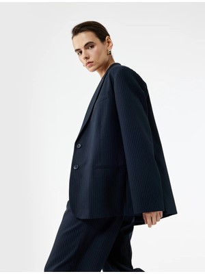 Koton Düğmeli Cepli Uzun Kollu Kruvaze Blazer Ceket
