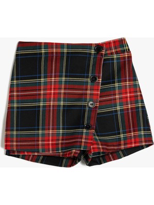 Koton Kız Çocuk Kruvaze Düğme Detaylı Lastikli Şort Etek Normal Bel Özelliği ile