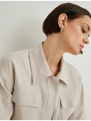 Koton Crop Ceket Kargo Cepli Keten Karışımlı