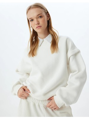 Koton Basic Oversize Sweatshirt Uzun Kollu Bisiklet Yaka Dikiş Detaylı