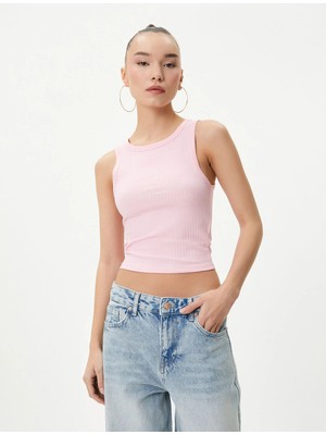 Koton Basic Crop Atlet Bisiklet Yaka Pamuklu Ribanalı