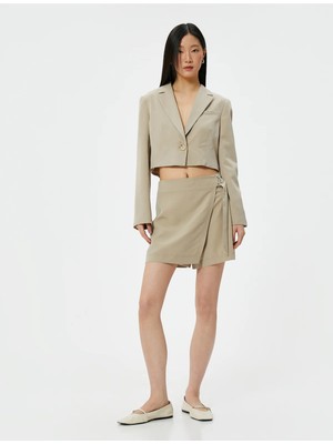 Koton 4Sak50089Pw 565 Vizon Kadın Crop Blazer Ceket