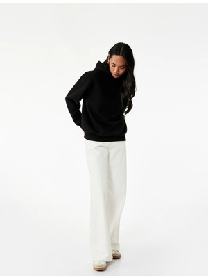 Üç Iplik Uzun Kollu Kapüşonlu Basic Sweatshirt