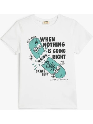 Koton Kısa Kollu Bisiklet Yaka Kaykay Baskılı Pamuklu T-Shirt