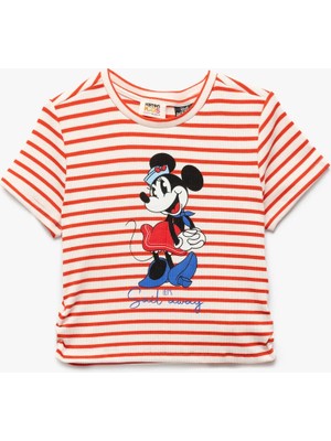 Koton Minnie Mouse Baskılı Lisanslı Çizgili Kısa Kollu Tişört
