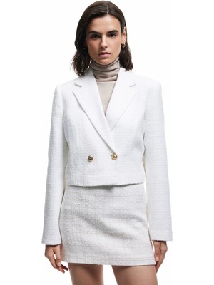 Koton Kruvaze Uzun Kollu Tüvit Crop Blazer Ceket