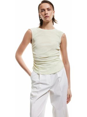Koton Slim Fit Drapeli Bisiklet Yaka Kolsuz Bluz