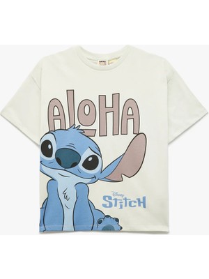 Koton Lisanslı Stitch Baskılı Kısa Kollu Bisiklet Yaka Pamuklu Tişört