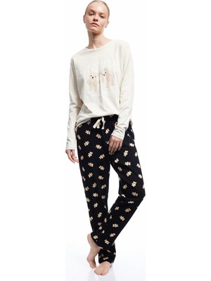 Pamuklu Uzun Kollu Ayıcık Baskılı Pijama Takımı