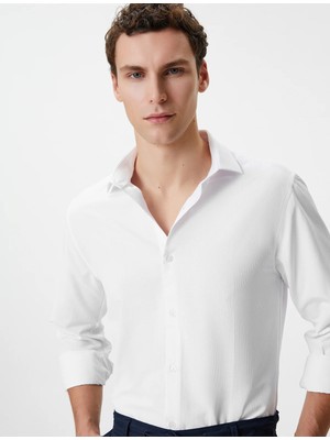 Koton Slim Fit Gömlek Yarım Italyan Yaka Düğmeli Dokulu