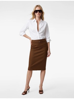 Koton Slim Fit Yırtmaçlı Kemer Detaylı Midi Kalem Etek