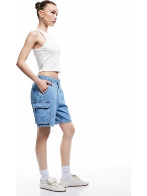 Koton Denim Kargo Bermuda Şort Cepli Standart Bel
