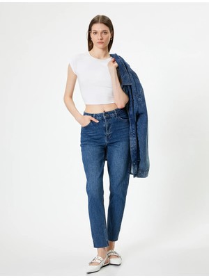 Koton Yüksek Bel Kot Pantolon Slim Fit Düz Paça Pamuklu - Eve Slim Jean