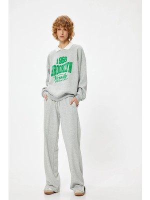 Koton Polo Yaka Sweatshirt Oversize Kolej Baskılı Uzun Kollu