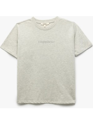 Koton Bisiklet Yaka Kısa Kollu Baskılı Gri Kadın T-Shirt 5SAK50131EK