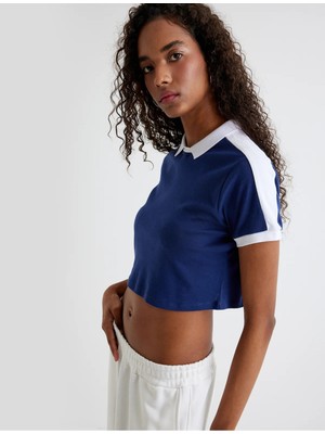 Koton Polo Crop Tişört Kısa Kollu Renk Bloklu