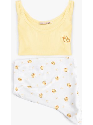 Koton Viskon Kumaş Ördek Baskılı Askılı Şortlu Pijama Takımı