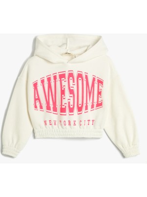 Koton Kolej Crop Sweatshirt Kapüşonlu Beli ve Manşetleri Lastikli Pamuklu