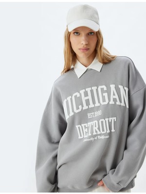 Koton Bisiklet Yaka Sweatshirt Oversize Kolej Baskılı Uzun Kollu Şardonlu