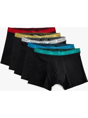 Koton Boxer Seti 5'li Pamuklu Slogan Baskılı Bel Detaylı